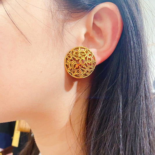 Chanel Perforated Logo Clip Earrings 1980's