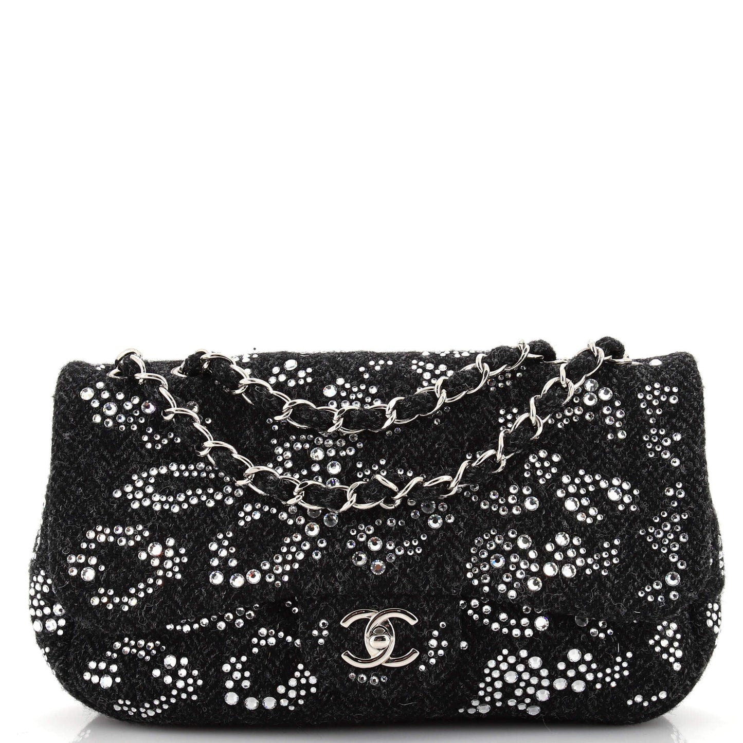 CHANEL Leopard CC Flap Bag Crystal Embellished Tweed Jumbo