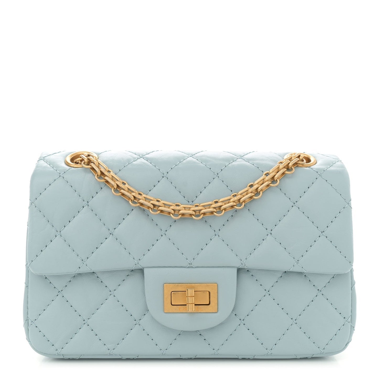 Amelia Aged Calfskin Quilted 2.55 Reissue Mini Flap Light Blue