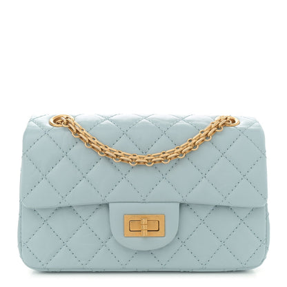Amelia Aged Calfskin Quilted 2.55 Reissue Mini Flap Light Blue