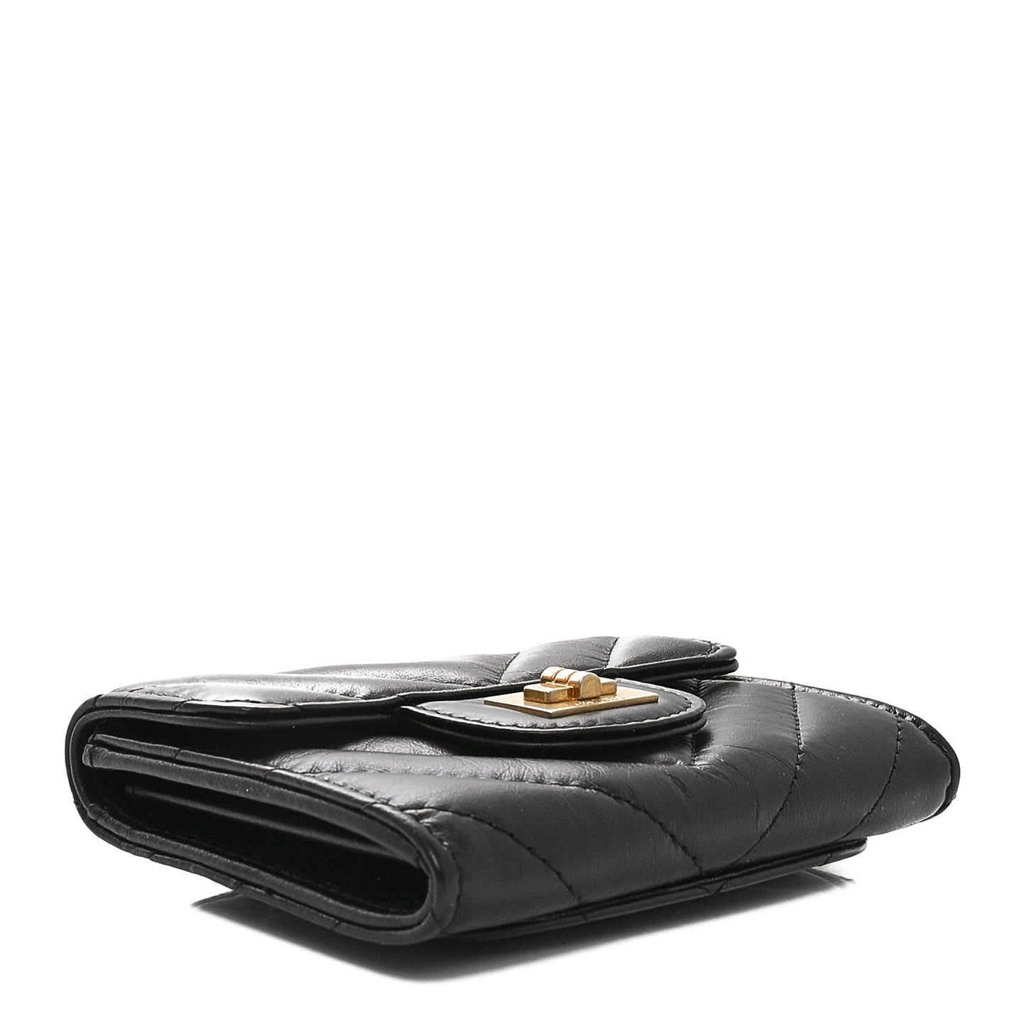 Amelia Aged Calfskin Chevron Quilted Reissue Card Holder Wallet Black