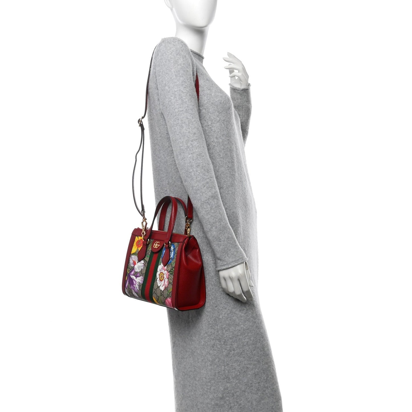 Amelia GG Supreme Monogram Flora Web Small Ophidia Tote Bag Red