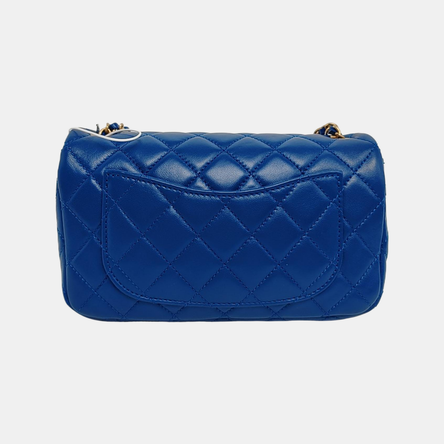 Chanel Classic Flap Rectangular Mini Blue Lambskin Pearl Crush Adjustable Gold Ball Chain