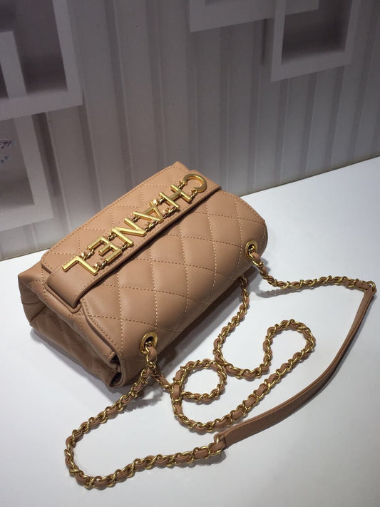 CHL - Front Logo Small Flap Bag Gold Hardware Apricot For Women Handbags, Shoulder Bags 8.2in/21AmeliaAS1490