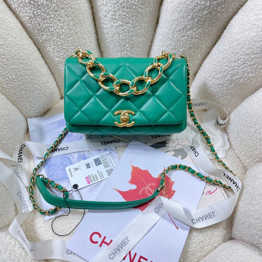 CHL -  Flap Bag Gold Hardware Green For Women Handbags, Shoulder Bags 7.9in/20AmeliaAS3366