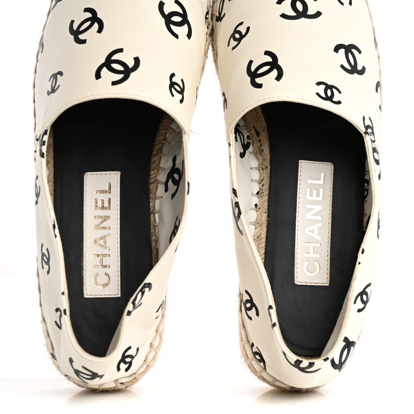 Amelia Lambskin Printed CC Espadrilles 38 White Black