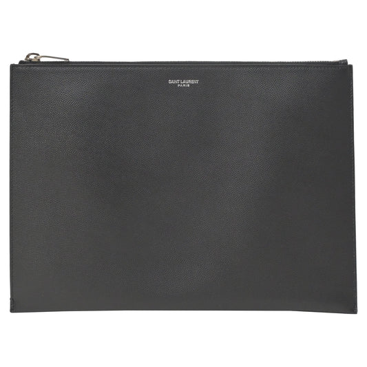 Saint Laurent Letters Large Zip Clutch in Black Leather