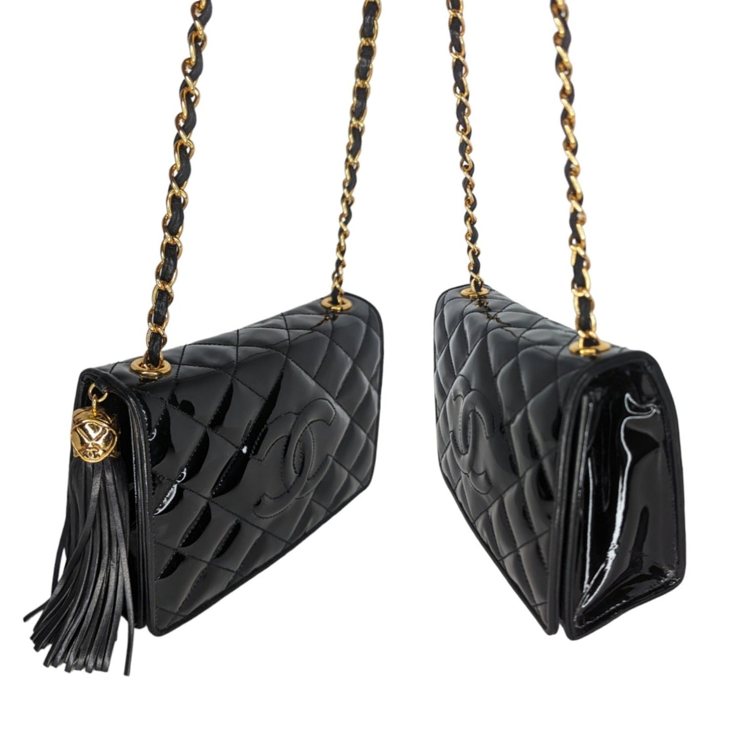 Chanel   Patent Leather Quilted CC Tassel Flap Bag