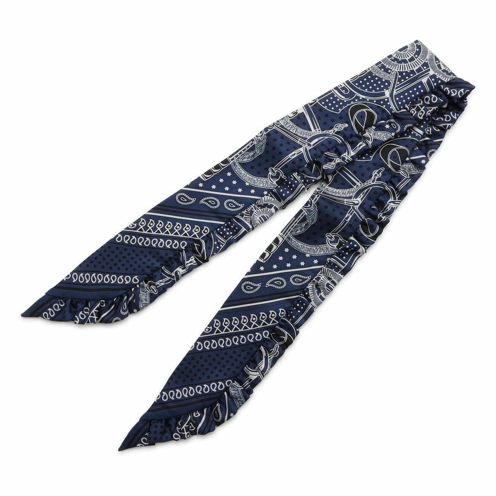 HERMES Twilly Frill Apron Doll Bandana Eperon d'Or Bandana Marine Fonce/Black/White Silk100%
