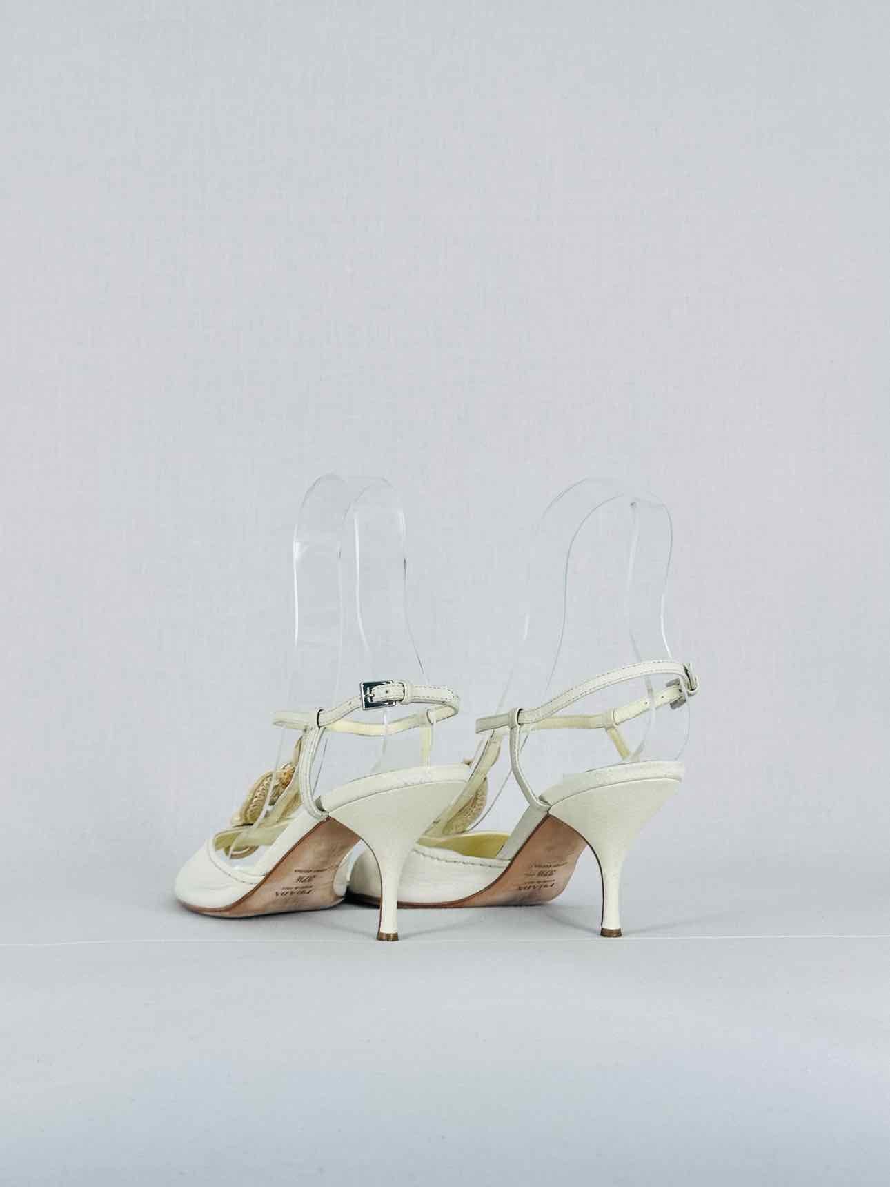 PRADA Ankle Strap Beige Size EU 37.5 Heeled Sandals