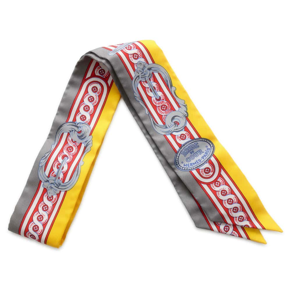 HERMES Twilly Brid de Cool Gris/Jaune Vif/Rouge Silk100%
