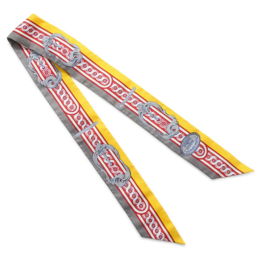 HERMES Twilly Brid de Cool Gris/Jaune Vif/Rouge Silk100%