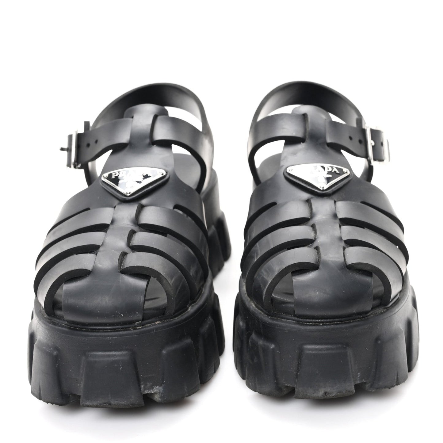 Prada Foam Rubber Triangle Logo Monolith 55mm Cage Sandals 39 Black