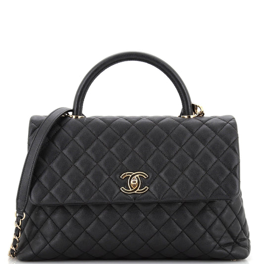 CHANEL Coco Top Handle Bag Quilted Caviar Medium