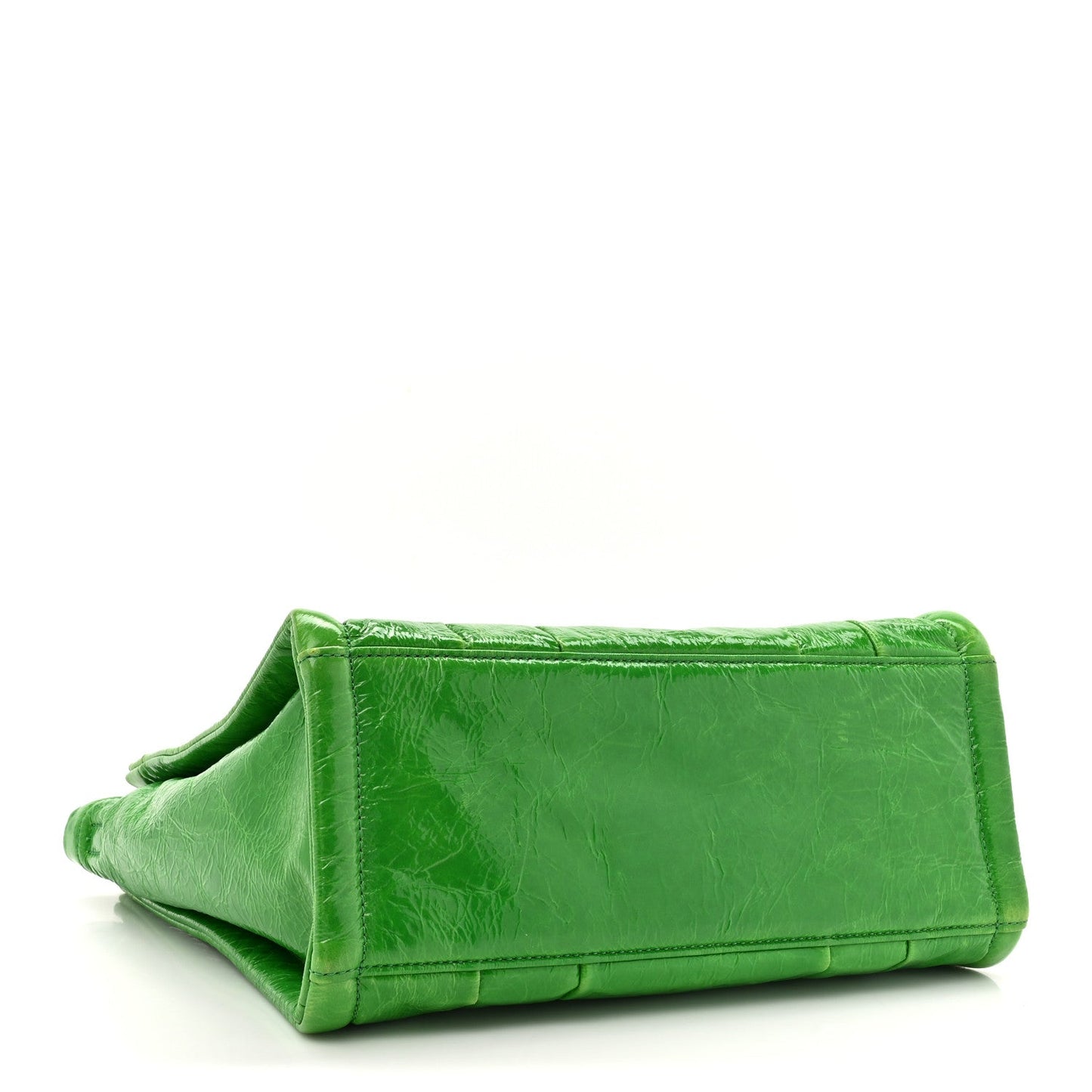 Marc Jacobs Shiny Crinkled Calfskin Medium The Tote Bag Green Glow