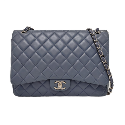 Chanel Classic Flap Maxi Misty Blue Lambskin Leather Double Flap with Silver-tone Hardware