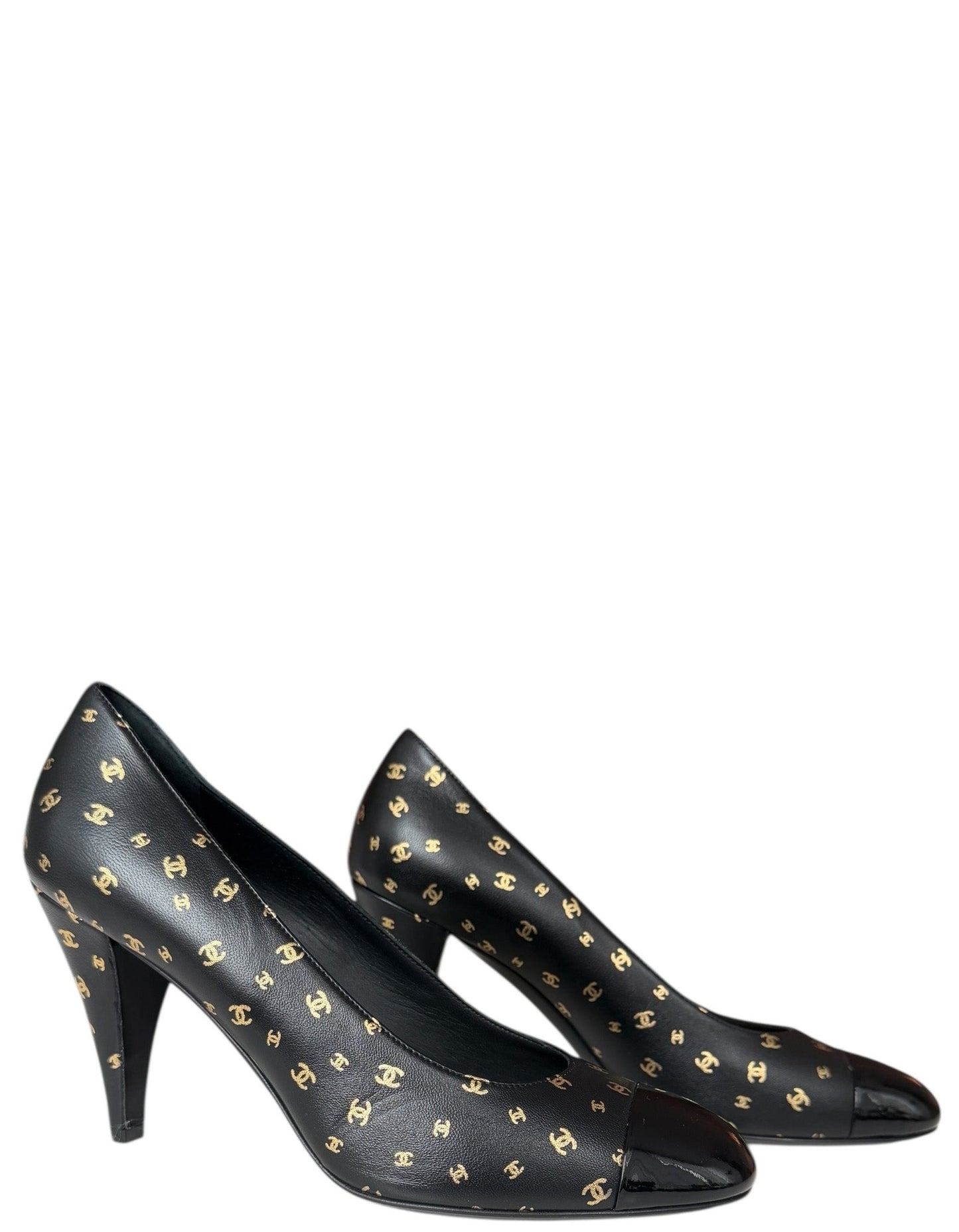 Chanel NEW Black CC Print Pumps sz 39.5