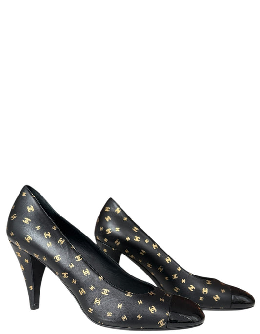 Chanel NEW Black CC Print Pumps sz 39.5