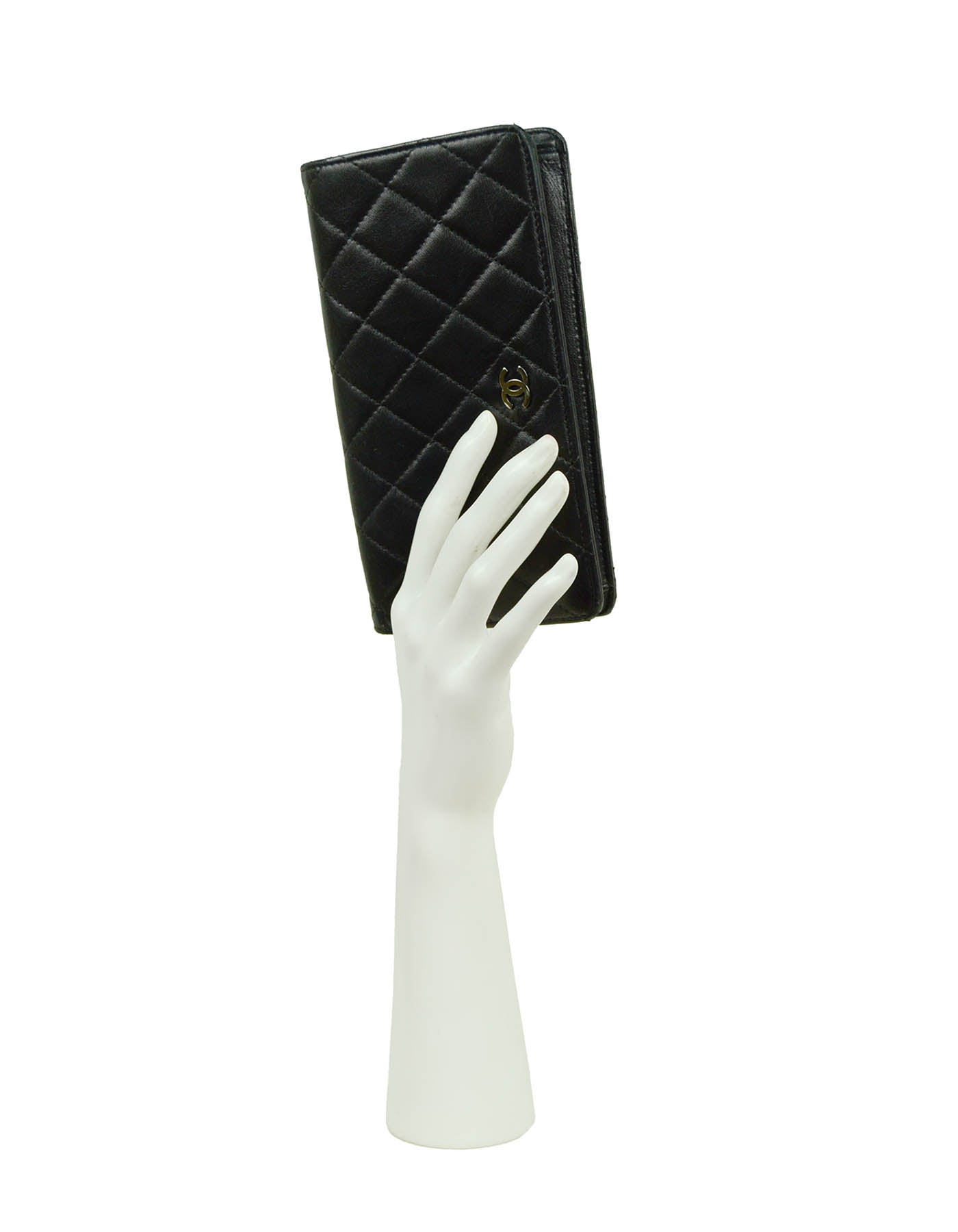 Chanel Black Lambskin Leather Quilted Yen Wallet