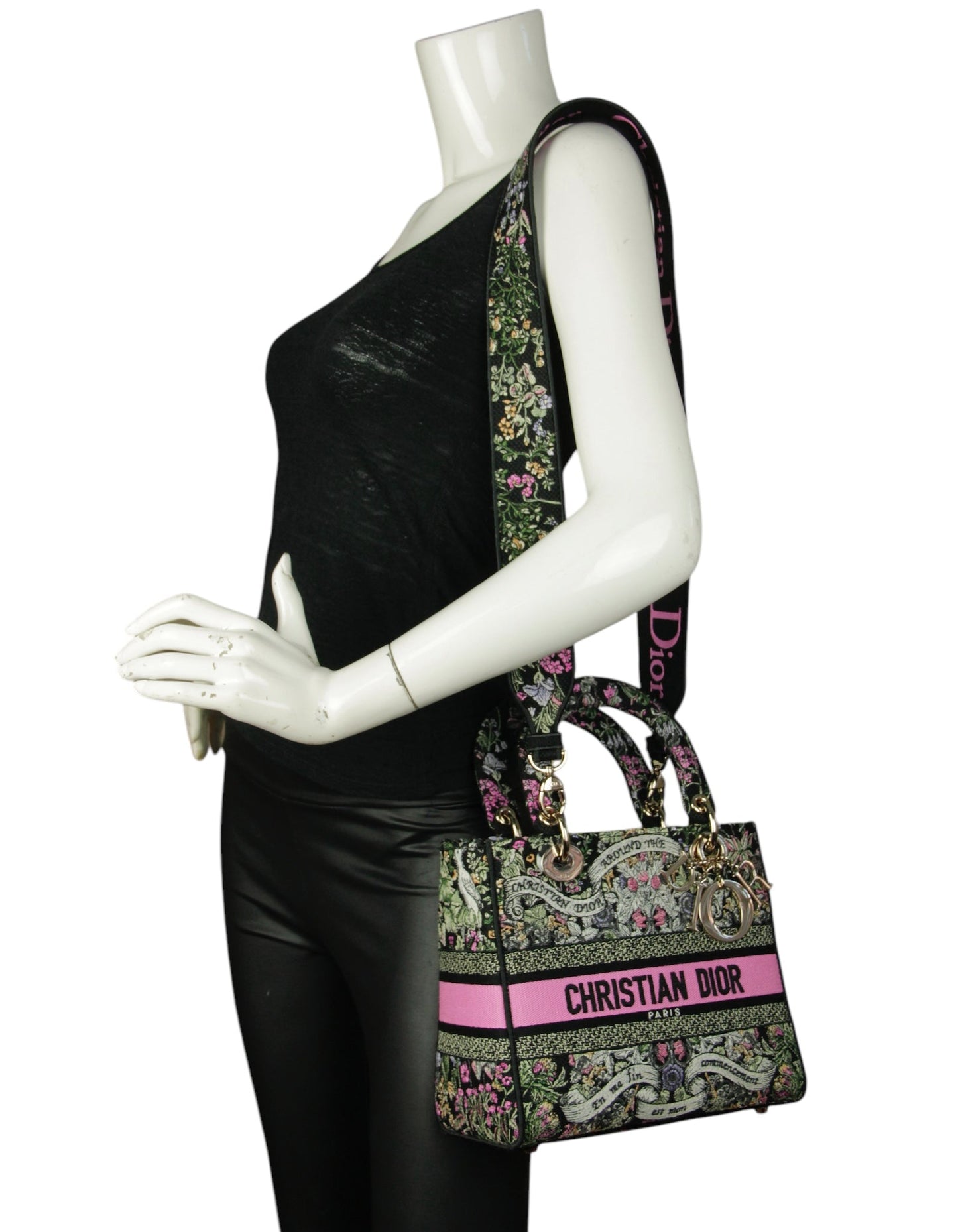 Christian Dior Floral Embroidered Canvas Medium Lady D-Lite