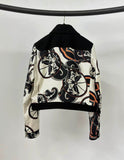 Hermes Black & White "Outdoor" Printed Silk Short Jacket size 36