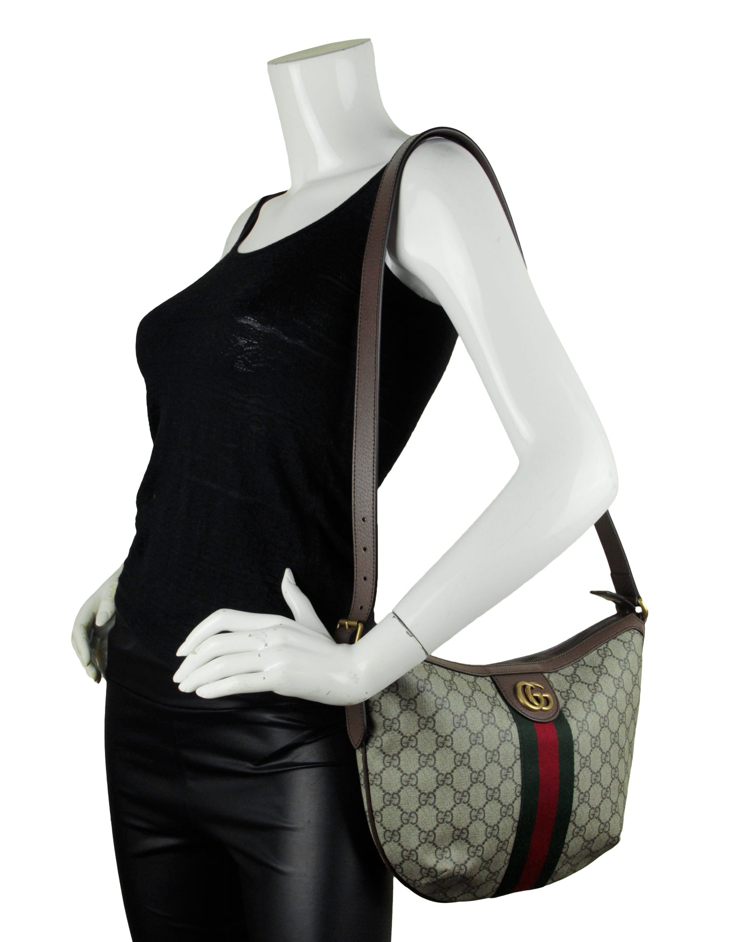 Gucci Brown Monogram Web Ophidia Half Moon Messenger Bag