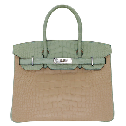 Hermès 30cm Birkin Trench/Vert D’Eau Matte Alligator Palladium Hardware