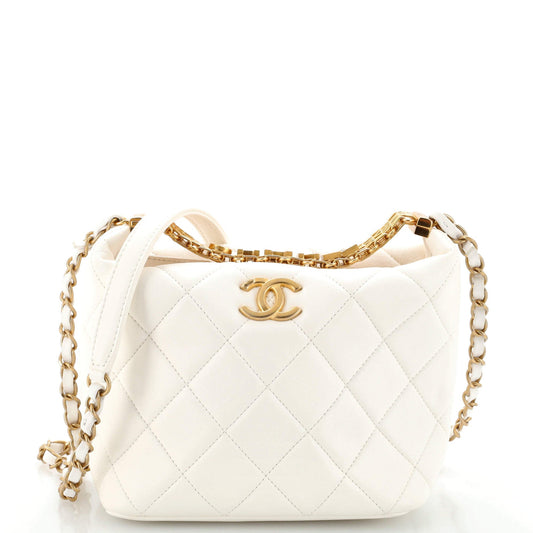 CHANEL Crystal Logo Letters Chain Handle Hobo Quilted Lambskin Small