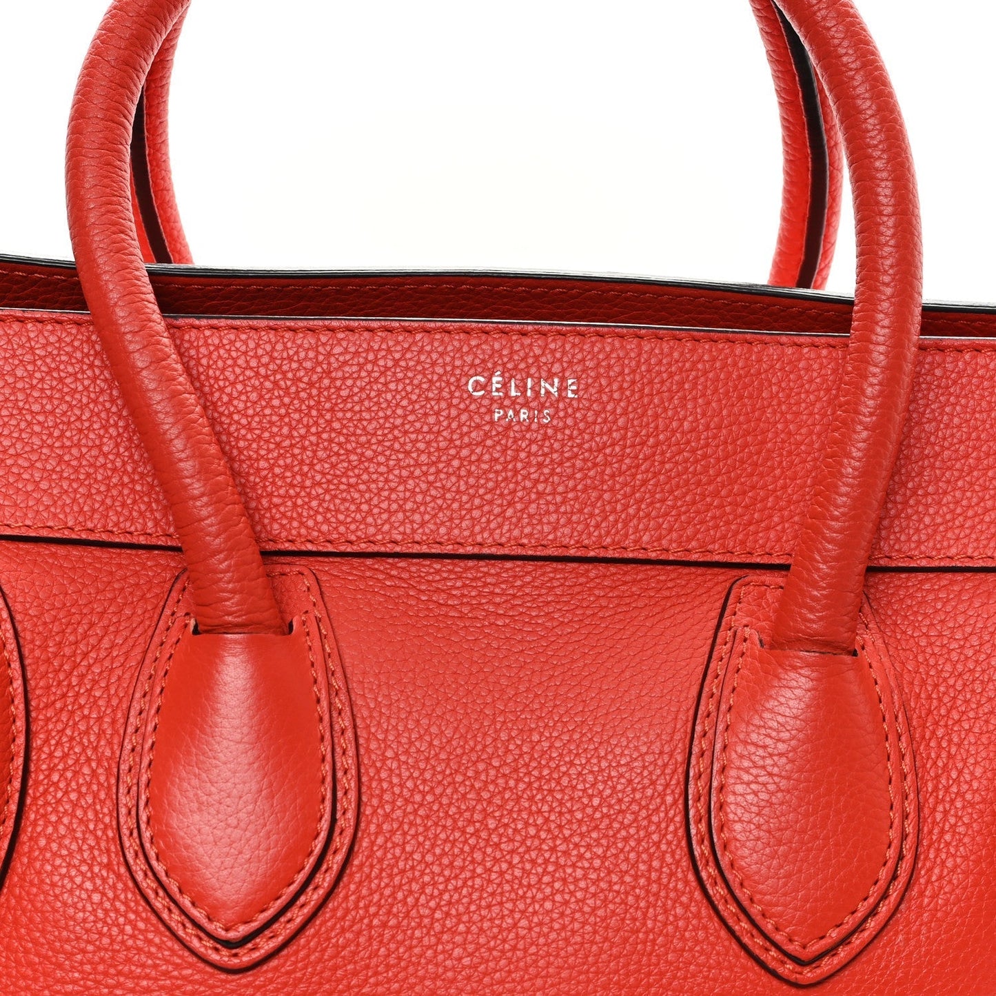 Celine Drummed Calfskin Mini Luggage Coquelicot