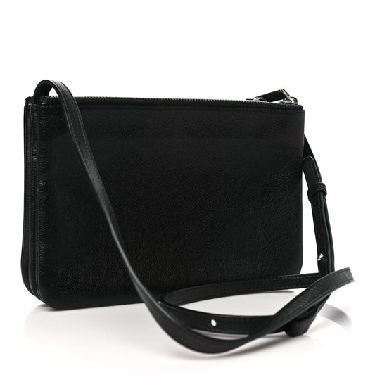 Celine Shiny Textured Calfskin Trio Crossbody Bag Black
