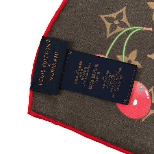 Louis Vuitton LV X TM Silk Cotton Monogram Cerises Square Scarf 55 Brown