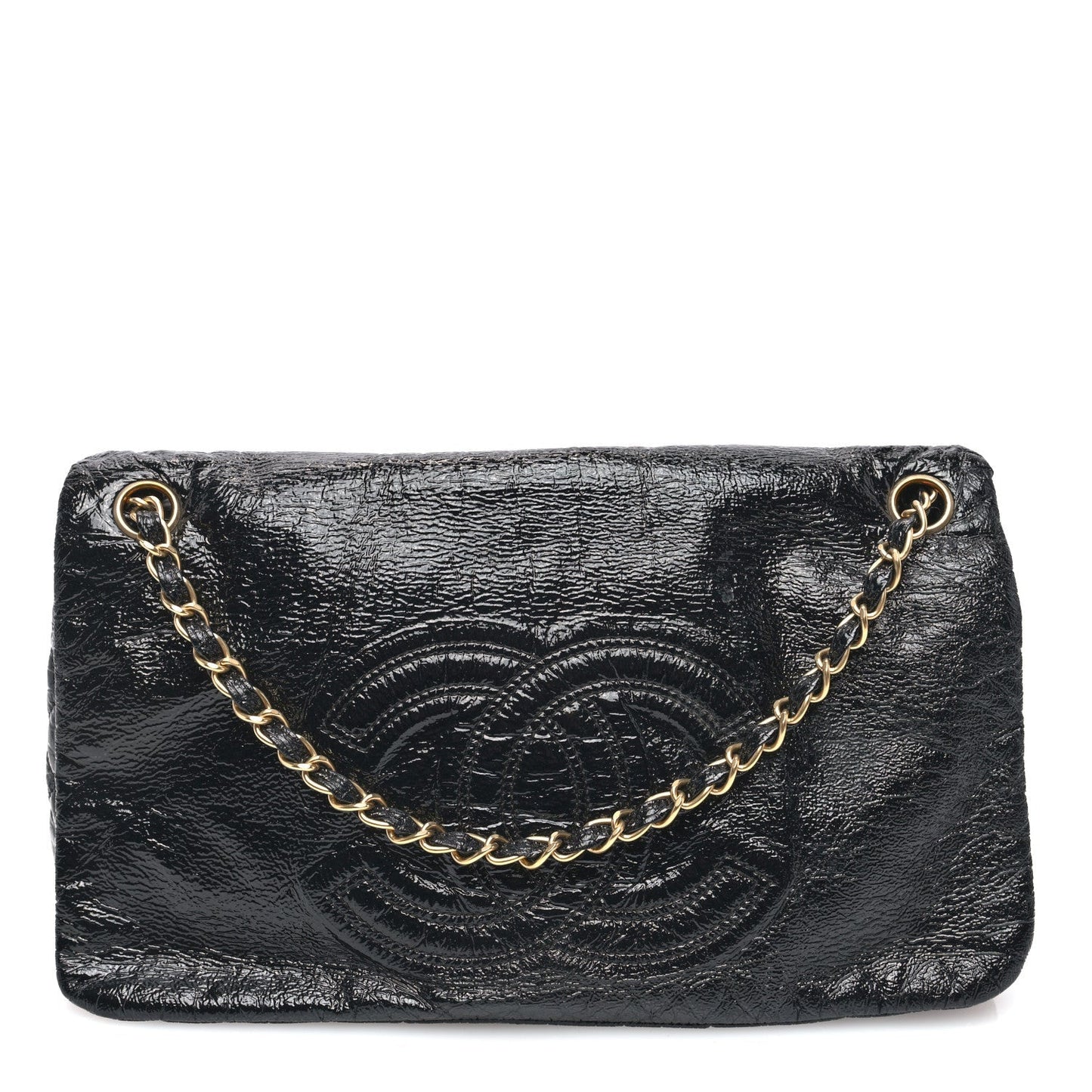 Amelia Vinyl Medium Rock and Chain Flap Black