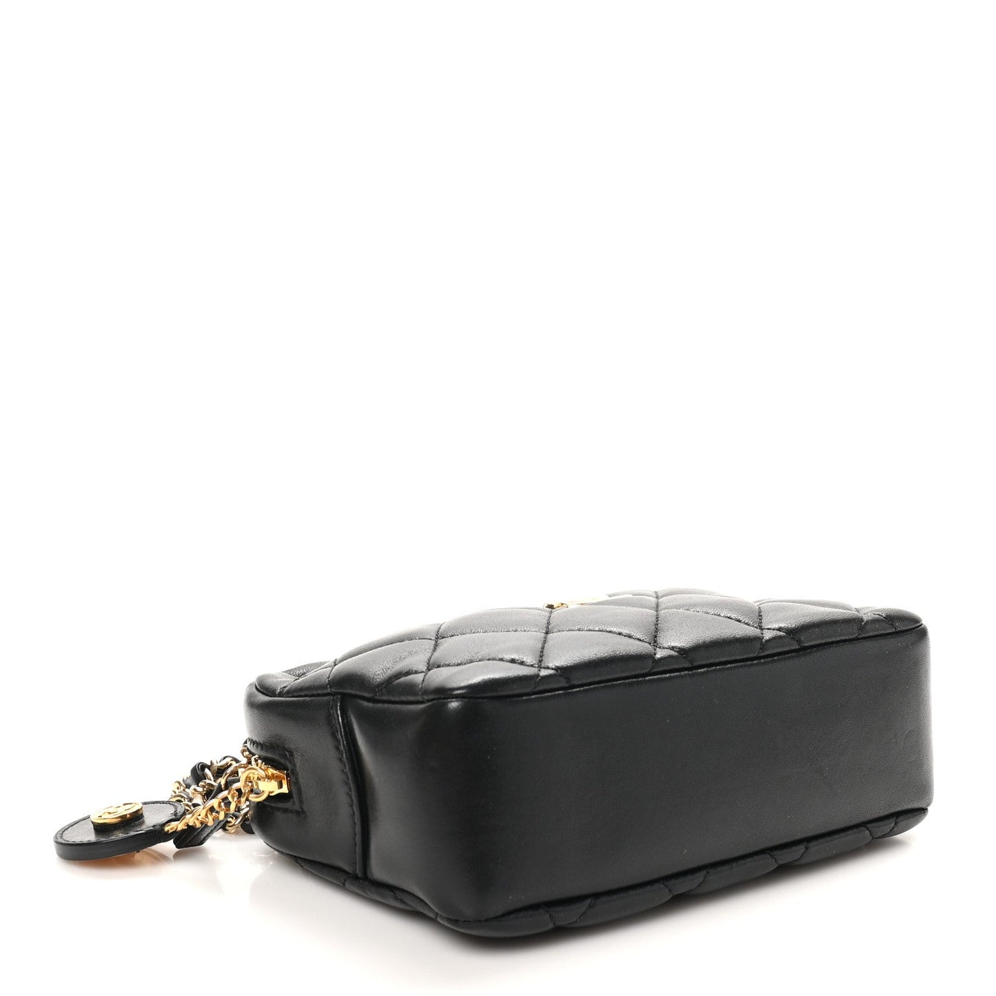 Amelia Shiny Lambskin Quilted Mini Camera Case Black