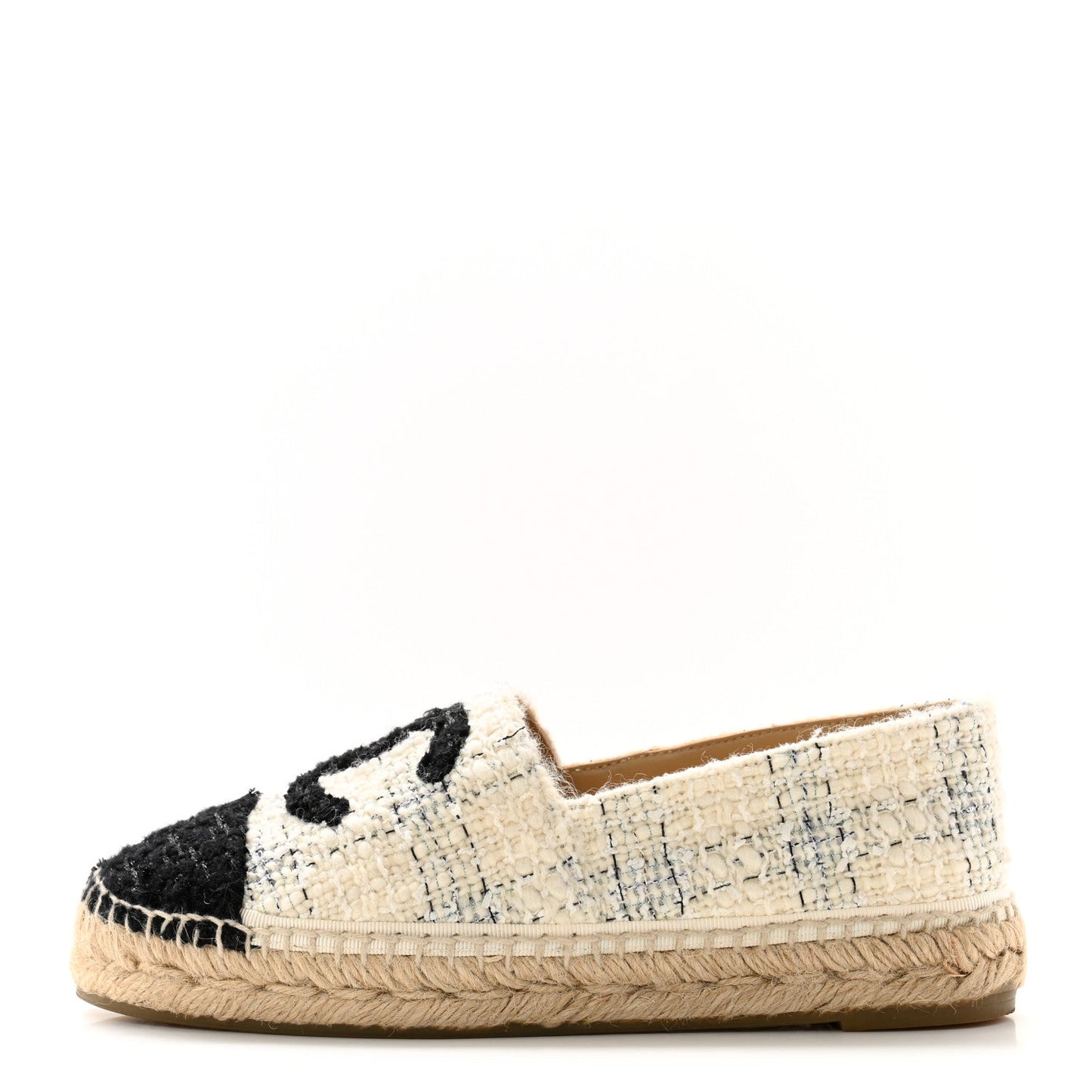 Amelia Tweed CC Espadrilles 36 Ecru White Blue Black
