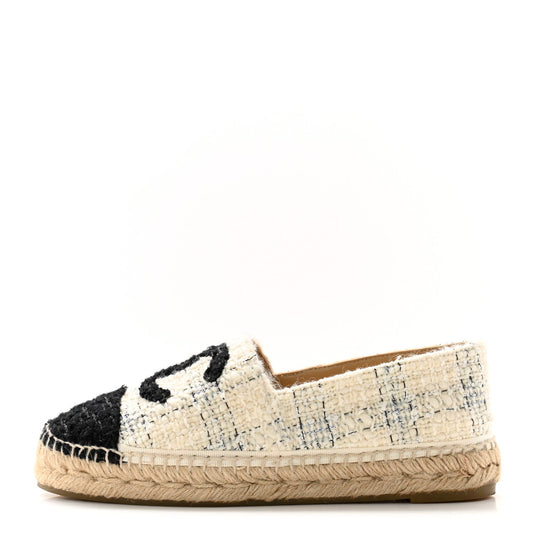 Amelia Tweed CC Espadrilles 36 Ecru White Blue Black