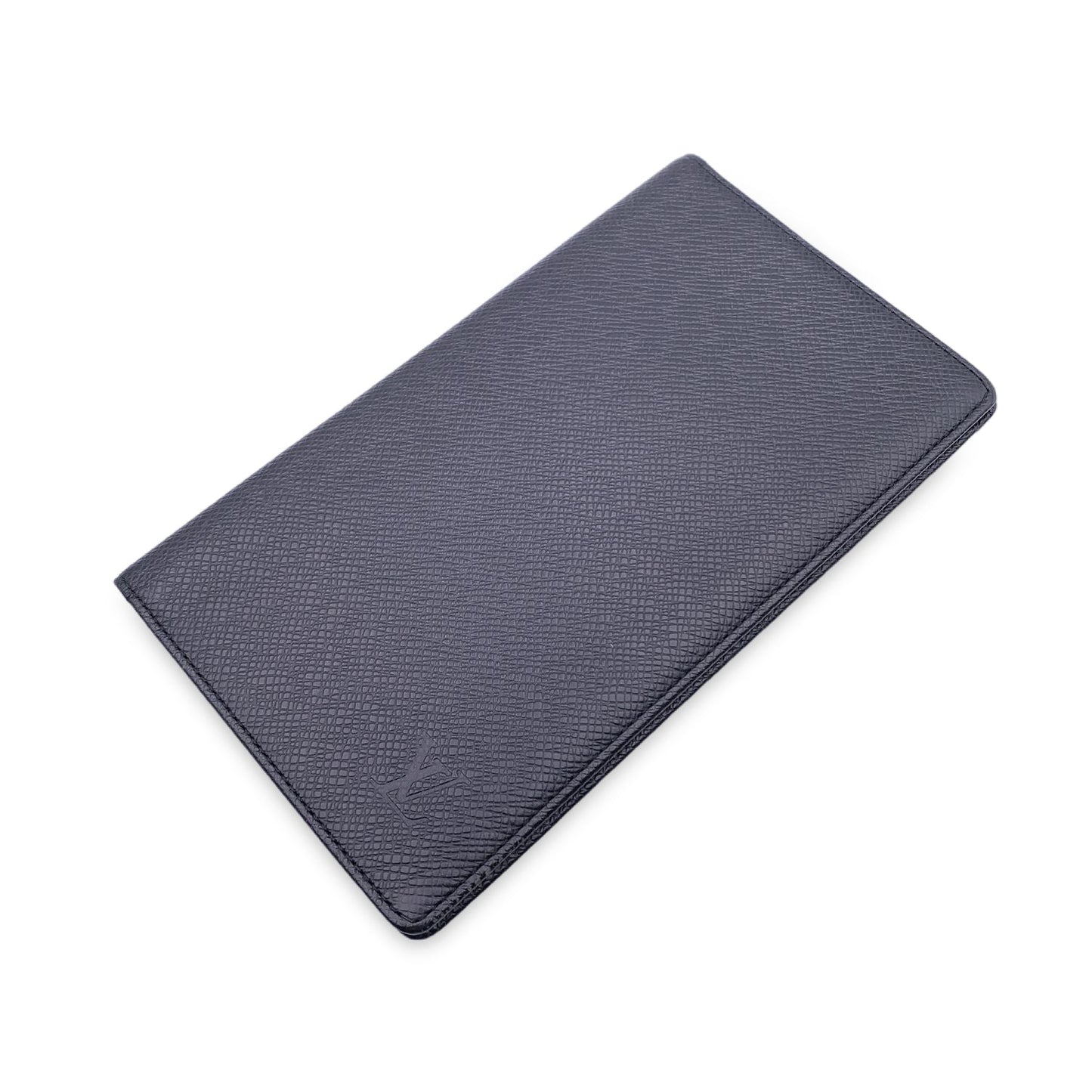 LOUIS VUITTON   Black Taiga Leather Vertical Bifold Long Wallet