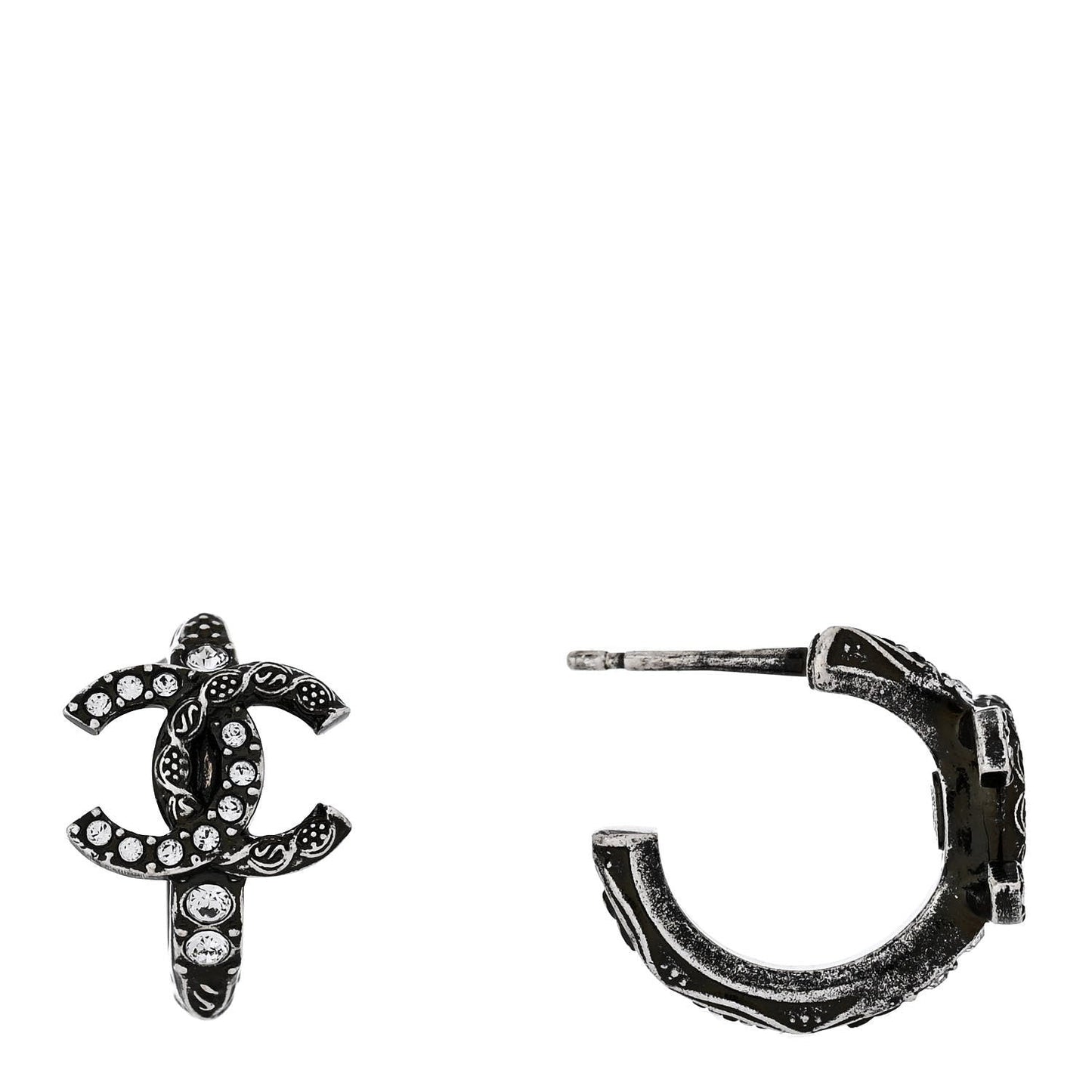 Amelia Metal Crystal CC Hoop Earrings Silver