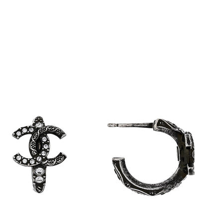 Amelia Metal Crystal CC Hoop Earrings Silver