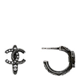 Amelia Metal Crystal CC Hoop Earrings Silver