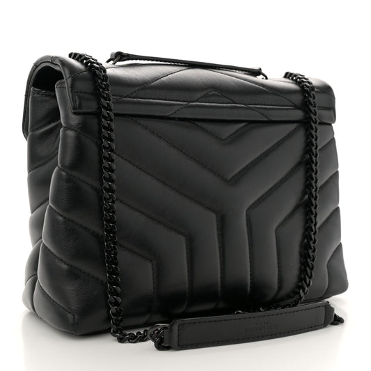 Saint Laurent Calfskin Y Quilted Monogram Monochrome Small Loulou Chain Satchel Black