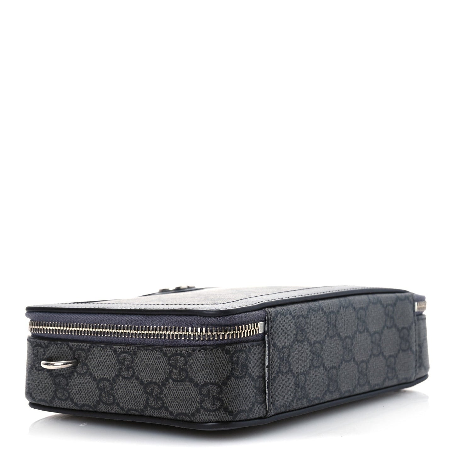 Amelia GG Supreme Monogram Textured Dollar Calfskin Small Ophidia Top Handle Shoulder Grey Black Graphite Grey
