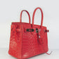 Hermes Birkin 30cm Crocodile Head Vein Handbags Red Silver