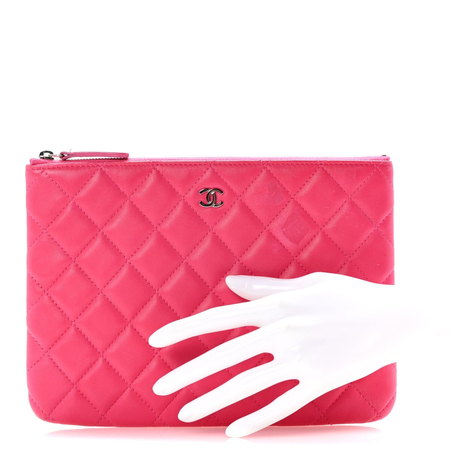 Amelia Lambskin Quilted Medium Cosmetic Case Dark Pink