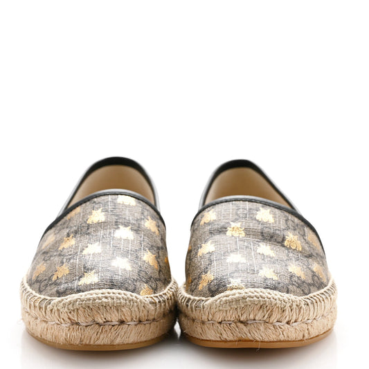 Amelia GG Supreme Monogram Bees Espadrille Flats 38.5 Beige Ebony Oro Black