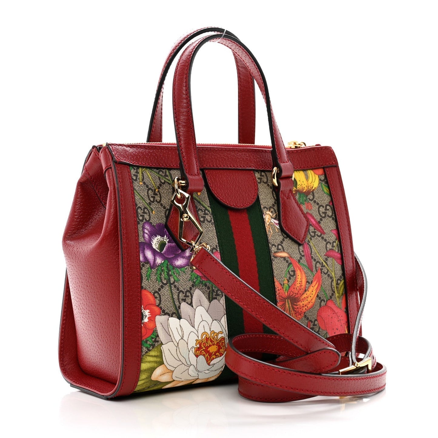 Amelia GG Supreme Monogram Flora Web Small Ophidia Tote Bag Red