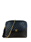 Chanel Black Leather Bias Stitch Camera Bag 1992