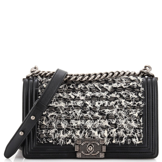 CHANEL Boy Flap Bag Braided Tweed Old Medium