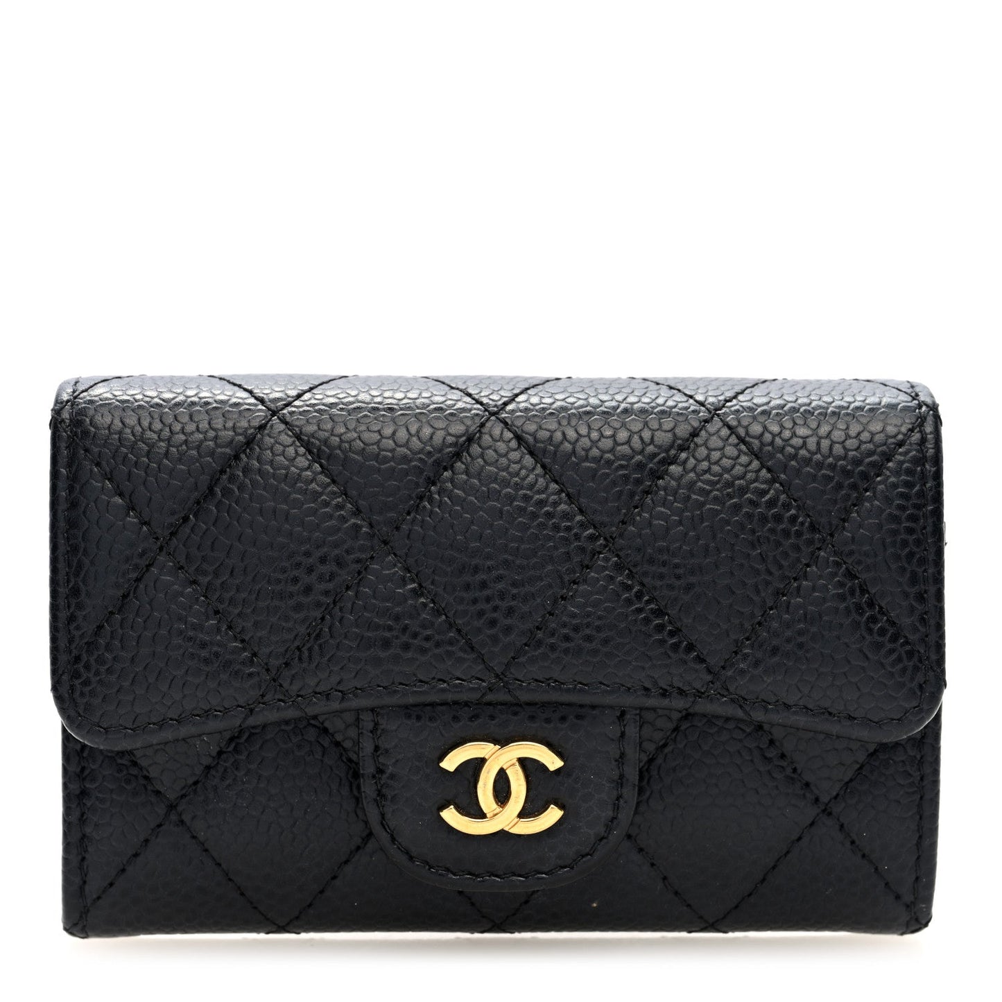 Amelia Caviar Quilted Flap Card Holder Wallet Black