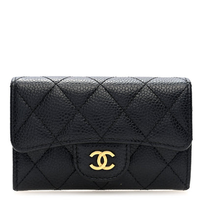Amelia Caviar Quilted Flap Card Holder Wallet Black
