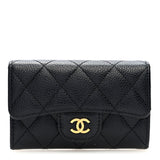 Amelia Caviar Quilted Flap Card Holder Wallet Black